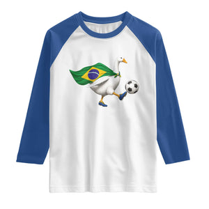 Brazil Soccer Goose Raglan Shirt Brazilian Flag Patriotic Football Fan Graphic TS10 White Royal Print Your Wear