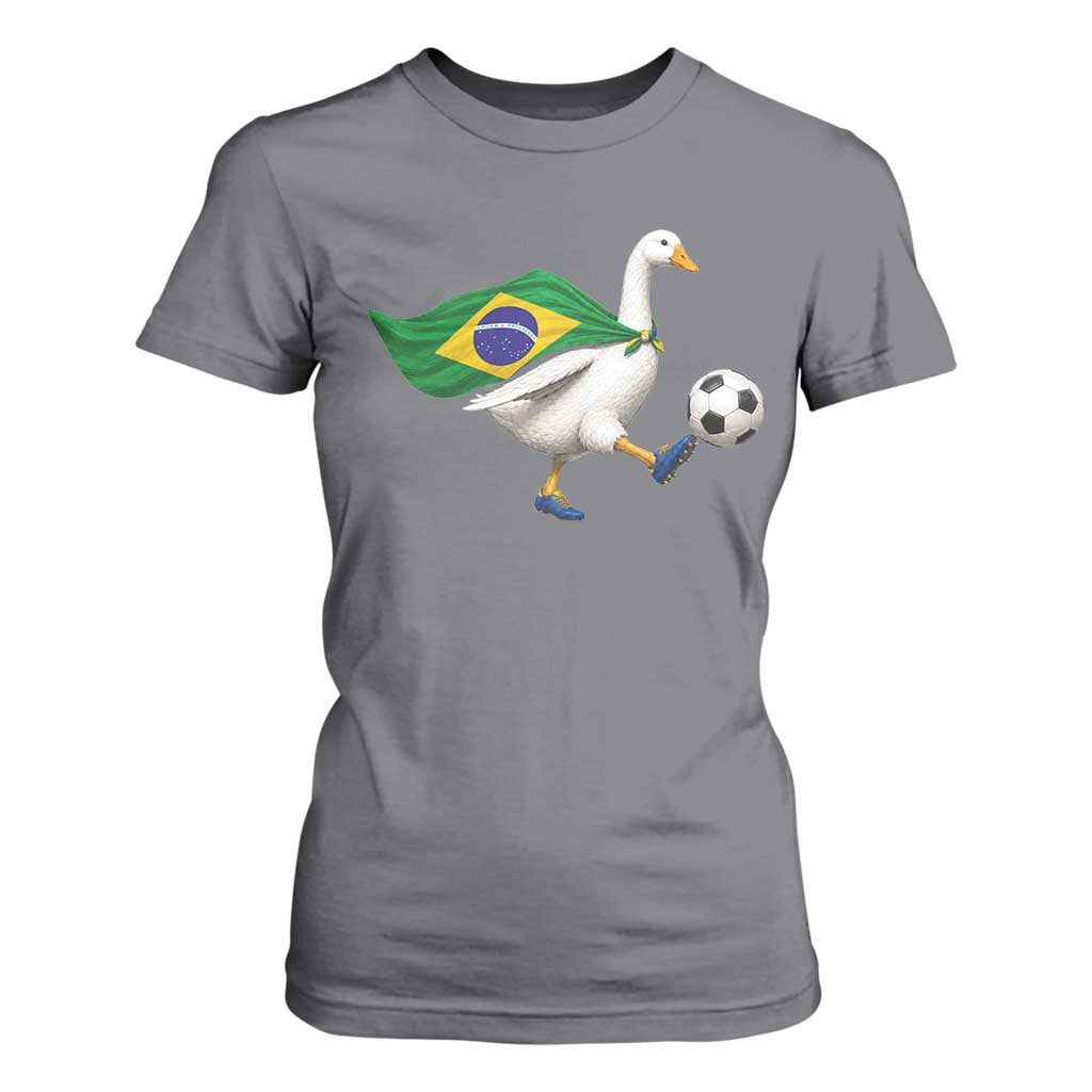 Brazil Soccer Goose T Shirt For Women Brazilian Flag Patriotic Football Fan Graphic TS10 Charcoal Print Your Wear