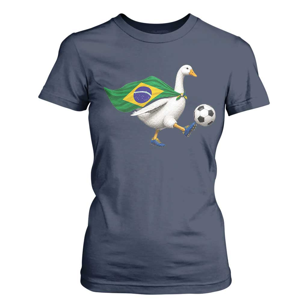 Brazil Soccer Goose T Shirt For Women Brazilian Flag Patriotic Football Fan Graphic TS10 Navy Print Your Wear