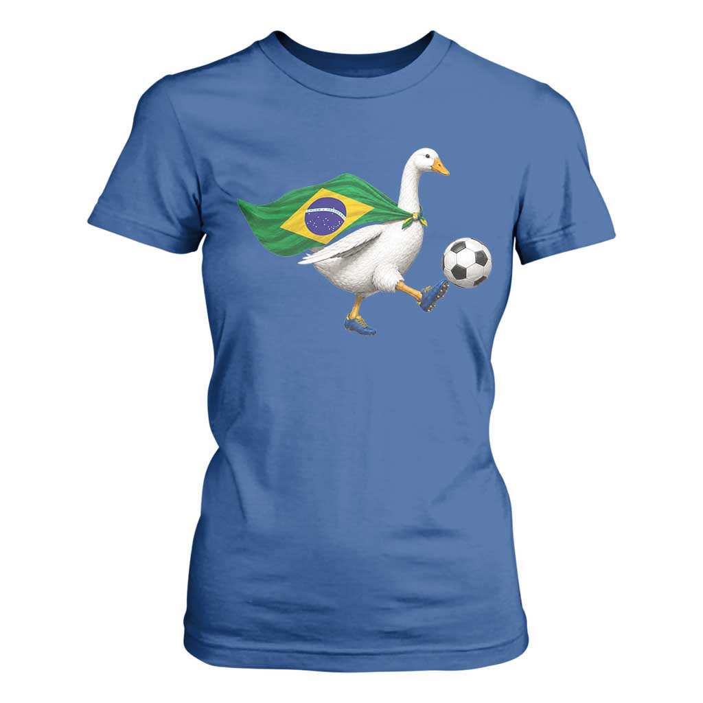 Brazil Soccer Goose T Shirt For Women Brazilian Flag Patriotic Football Fan Graphic TS10 Royal Blue Print Your Wear