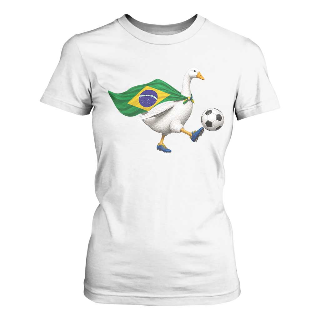 Brazil Soccer Goose T Shirt For Women Brazilian Flag Patriotic Football Fan Graphic TS10 White Print Your Wear