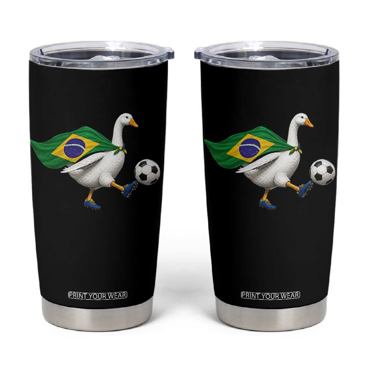 Brazil Soccer Goose Tumbler Cup Brazilian Flag Patriotic Football Fan Graphic TS10 Black Print Your Wear