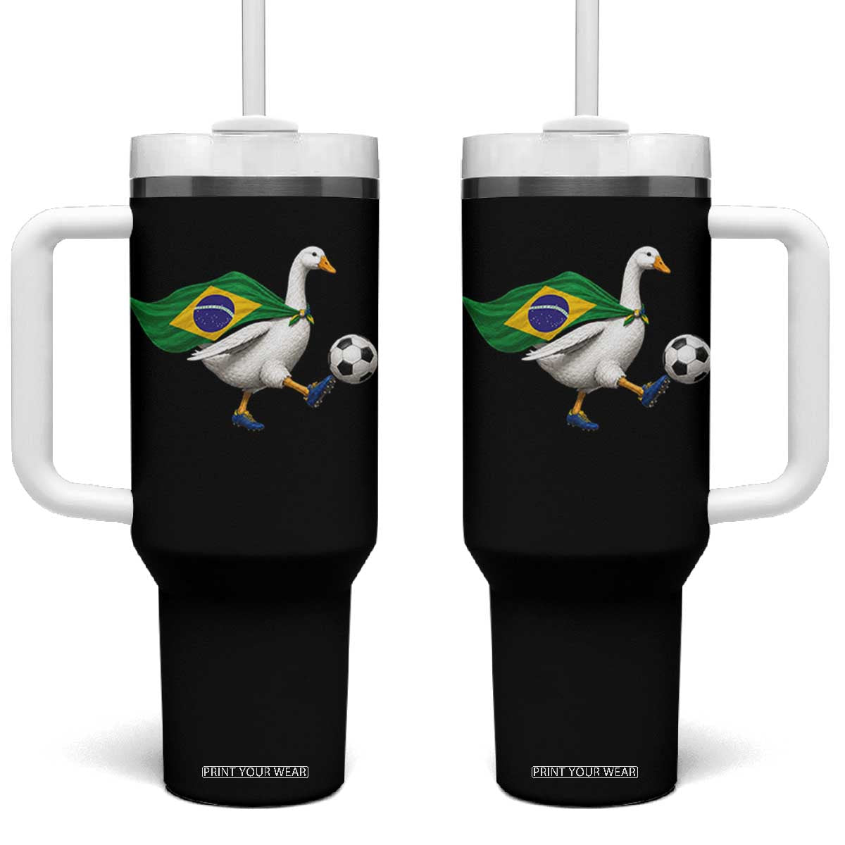 Brazil Soccer Goose Tumbler With Handle Brazilian Flag Patriotic Football Fan Graphic TS10 One Size: 40 oz Black Print Your Wear