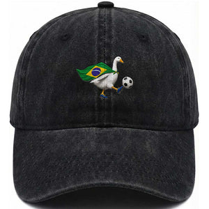 Brazil Soccer Goose Washed Cotton Baseball Cap Brazilian Flag Patriotic Football Fan Graphic TS10 Print Your Wear