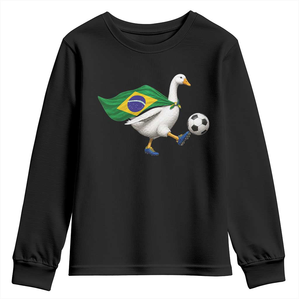 Brazil Soccer Goose Youth Sweatshirt Brazilian Flag Patriotic Football Fan Graphic TS10 Black Print Your Wear