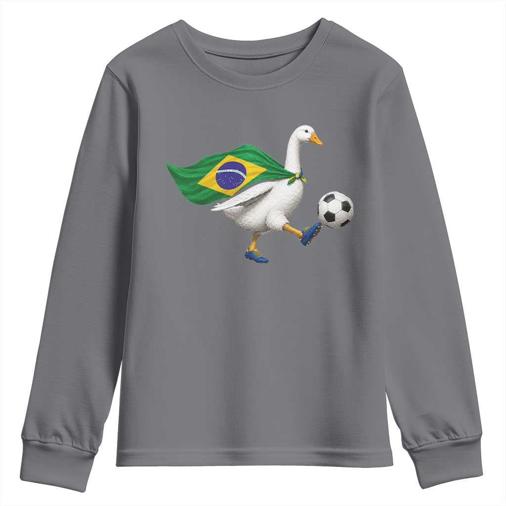 Brazil Soccer Goose Youth Sweatshirt Brazilian Flag Patriotic Football Fan Graphic TS10 Charcoal Print Your Wear