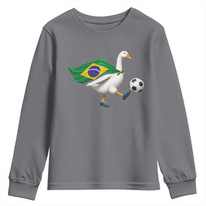Brazil Soccer Goose Youth Sweatshirt Brazilian Flag Patriotic Football Fan Graphic TS10 Charcoal Print Your Wear
