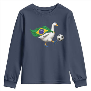 Brazil Soccer Goose Youth Sweatshirt Brazilian Flag Patriotic Football Fan Graphic TS10 Navy Print Your Wear