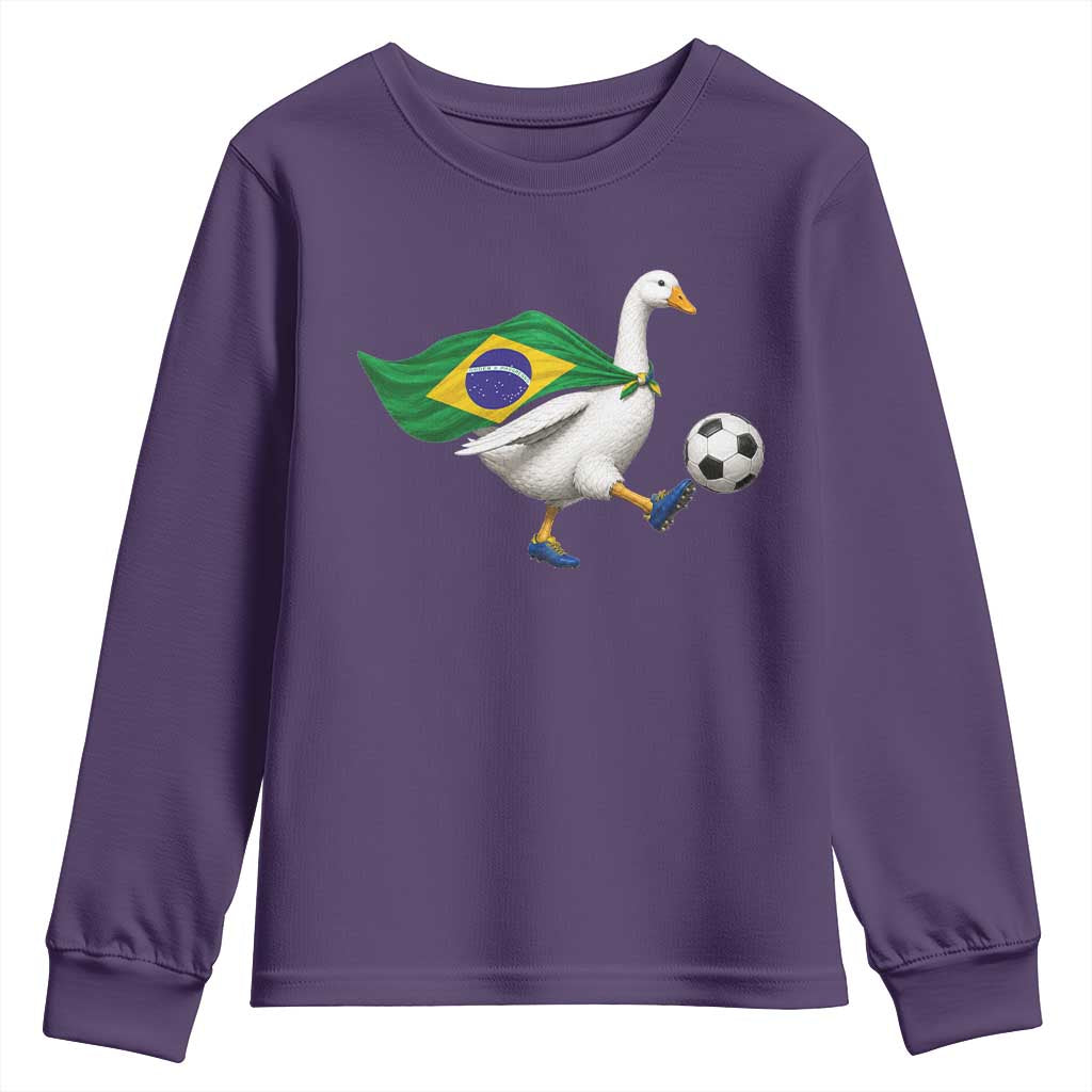 Brazil Soccer Goose Youth Sweatshirt Brazilian Flag Patriotic Football Fan Graphic TS10 Purple Print Your Wear