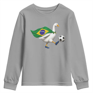 Brazil Soccer Goose Youth Sweatshirt Brazilian Flag Patriotic Football Fan Graphic TS10 Sport Gray Print Your Wear