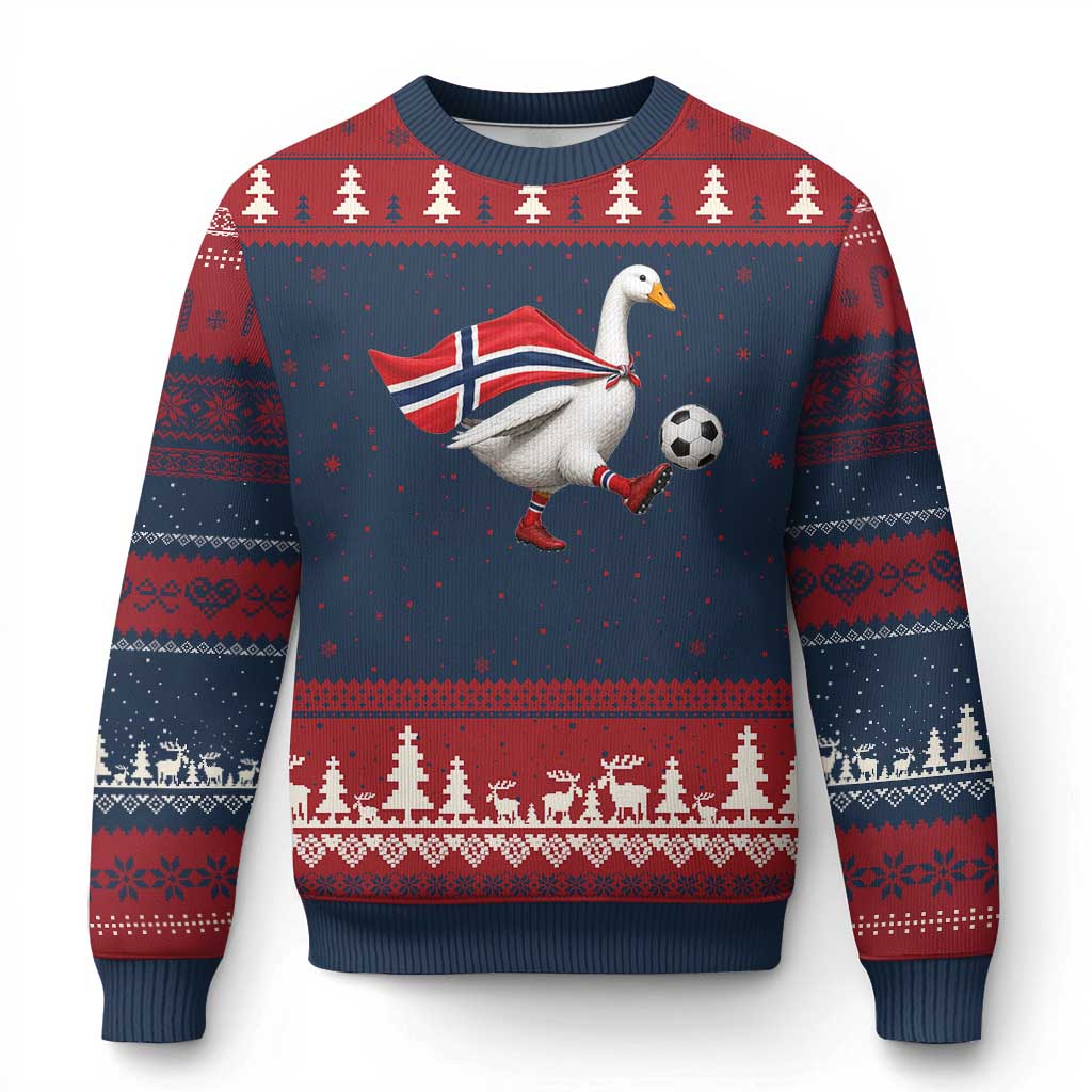 Norway Soccer Goose Ugly Christmas Sweater Norwegian Flag Patriotic Football Fan Graphic TS10 Navy Red Print Your Wear
