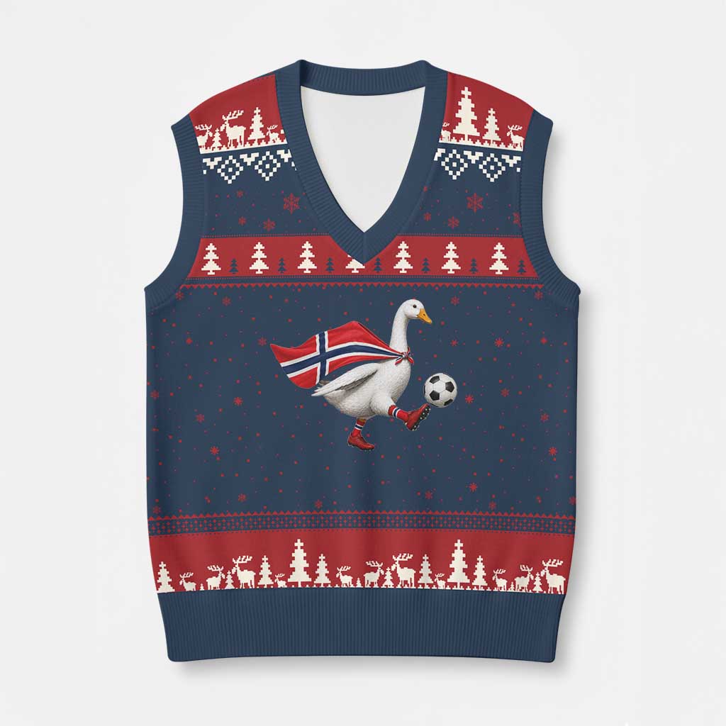 Norway Soccer Goose V-Neck Knit Sweater Vest Norwegian Flag Patriotic Football Fan Graphic TS10 Navy Red Print Your Wear