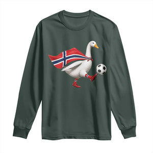 Norway Soccer Goose Long Sleeve Shirt Norwegian Flag Patriotic Football Fan Graphic TS10 Dark Forest Green Print Your Wear