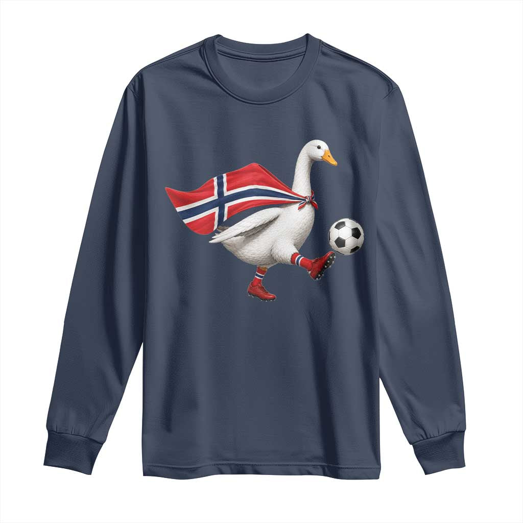 Norway Soccer Goose Long Sleeve Shirt Norwegian Flag Patriotic Football Fan Graphic TS10 Navy Print Your Wear