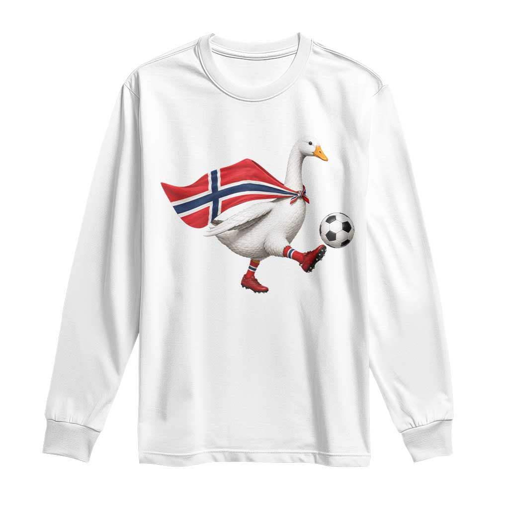 Norway Soccer Goose Long Sleeve Shirt Norwegian Flag Patriotic Football Fan Graphic TS10 White Print Your Wear