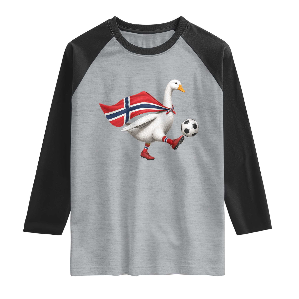 Norway Soccer Goose Raglan Shirt Norwegian Flag Patriotic Football Fan Graphic TS10 XS Heather Gray Black Print Your Wear
