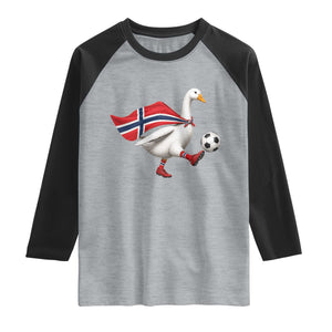 Norway Soccer Goose Raglan Shirt Norwegian Flag Patriotic Football Fan Graphic TS10 XS Heather Gray Black Print Your Wear