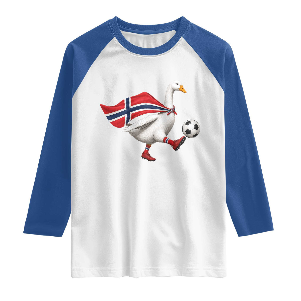 Norway Soccer Goose Raglan Shirt Norwegian Flag Patriotic Football Fan Graphic TS10 White Royal Print Your Wear