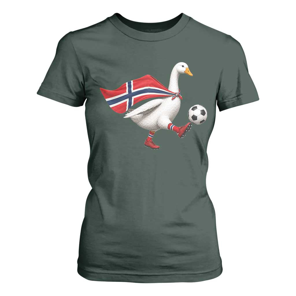 Norway Soccer Goose T Shirt For Women Norwegian Flag Patriotic Football Fan Graphic TS10 Dark Forest Green Print Your Wear