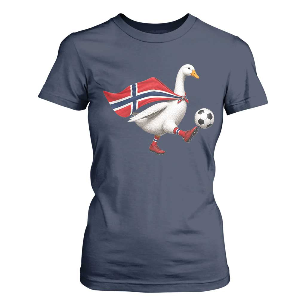 Norway Soccer Goose T Shirt For Women Norwegian Flag Patriotic Football Fan Graphic TS10 Navy Print Your Wear