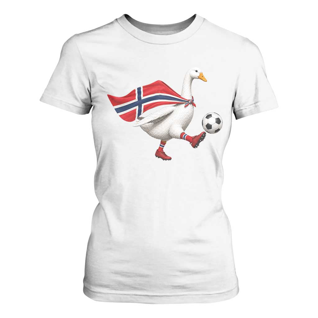 Norway Soccer Goose T Shirt For Women Norwegian Flag Patriotic Football Fan Graphic TS10 White Print Your Wear