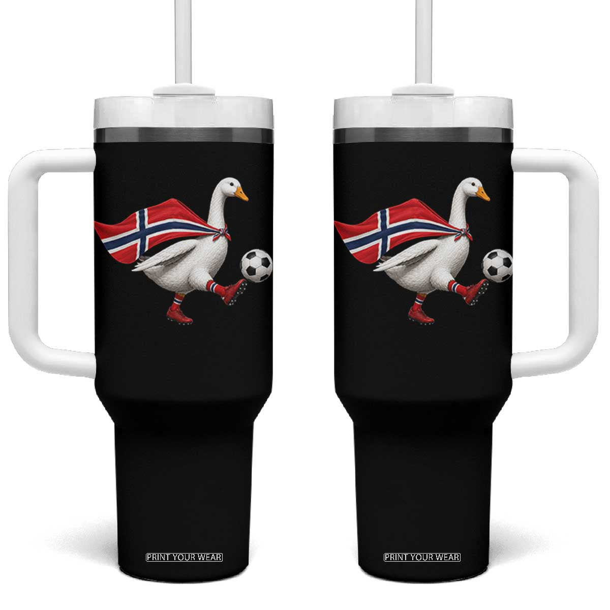Norway Soccer Goose Tumbler With Handle Norwegian Flag Patriotic Football Fan Graphic TS10 One Size: 40 oz Black Print Your Wear
