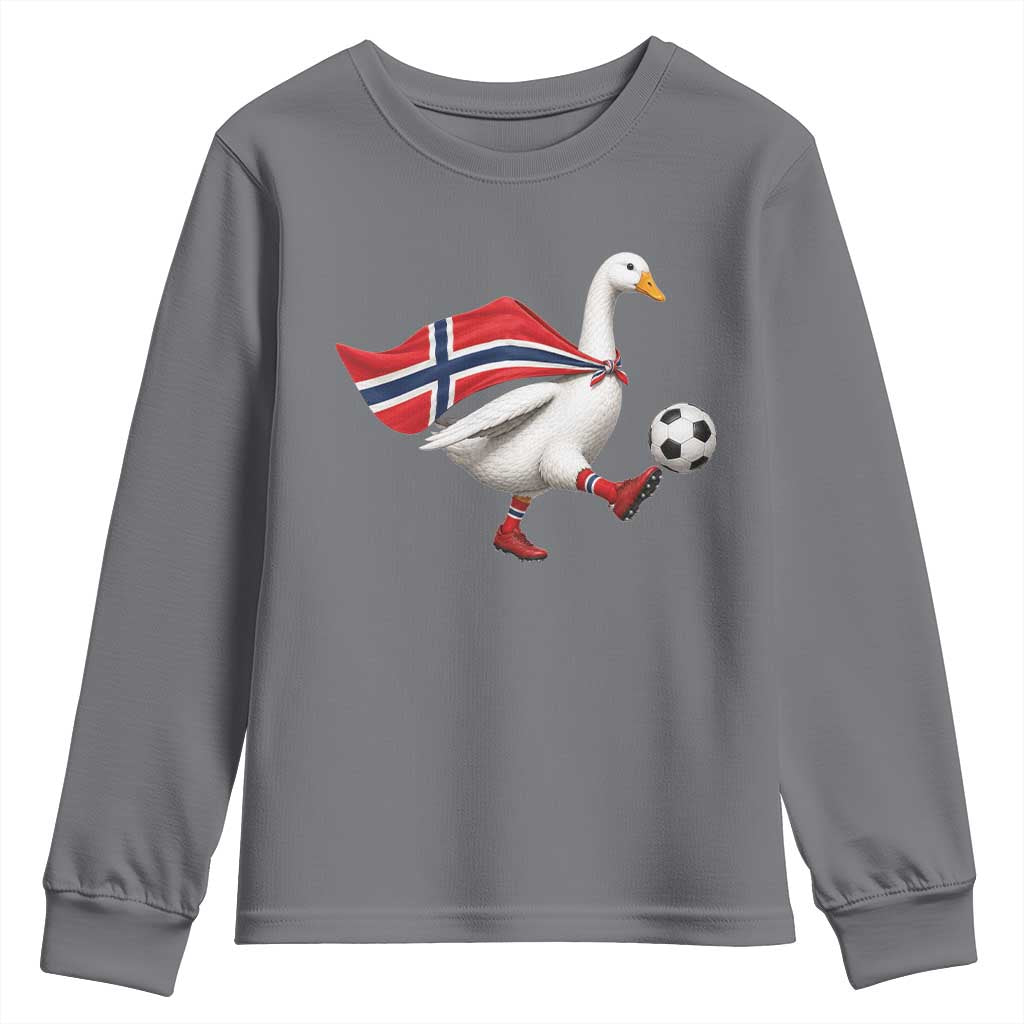 Norway Soccer Goose Youth Sweatshirt Norwegian Flag Patriotic Football Fan Graphic TS10 Charcoal Print Your Wear
