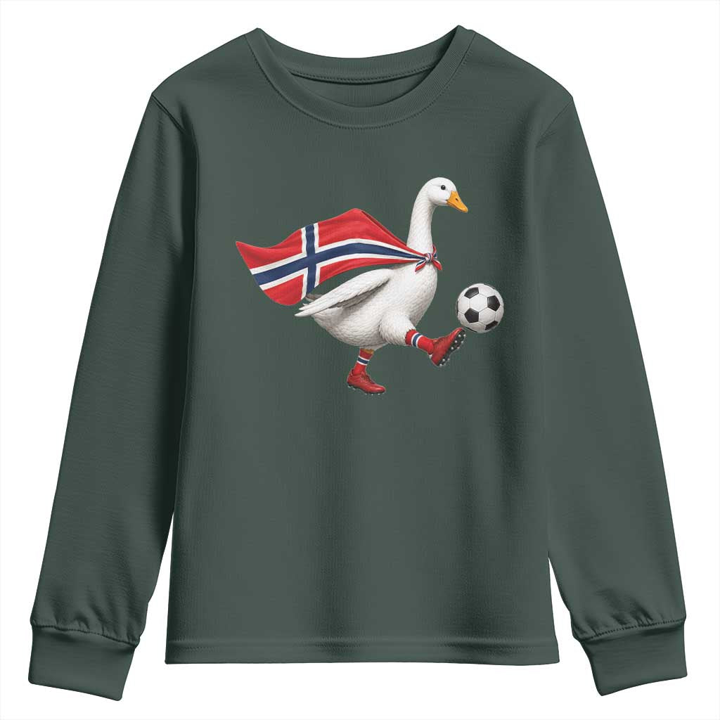 Norway Soccer Goose Youth Sweatshirt Norwegian Flag Patriotic Football Fan Graphic TS10 Dark Forest Green Print Your Wear