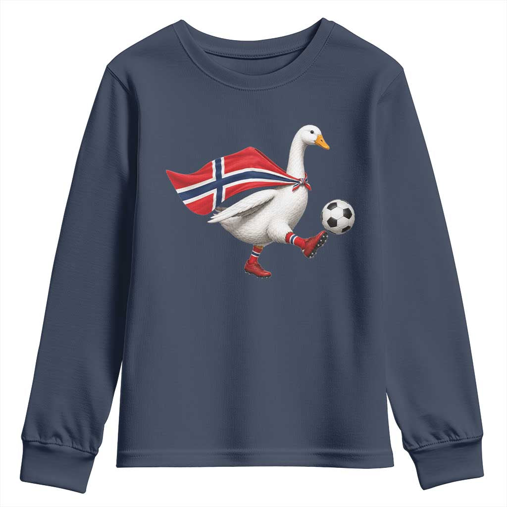 Norway Soccer Goose Youth Sweatshirt Norwegian Flag Patriotic Football Fan Graphic TS10 Navy Print Your Wear