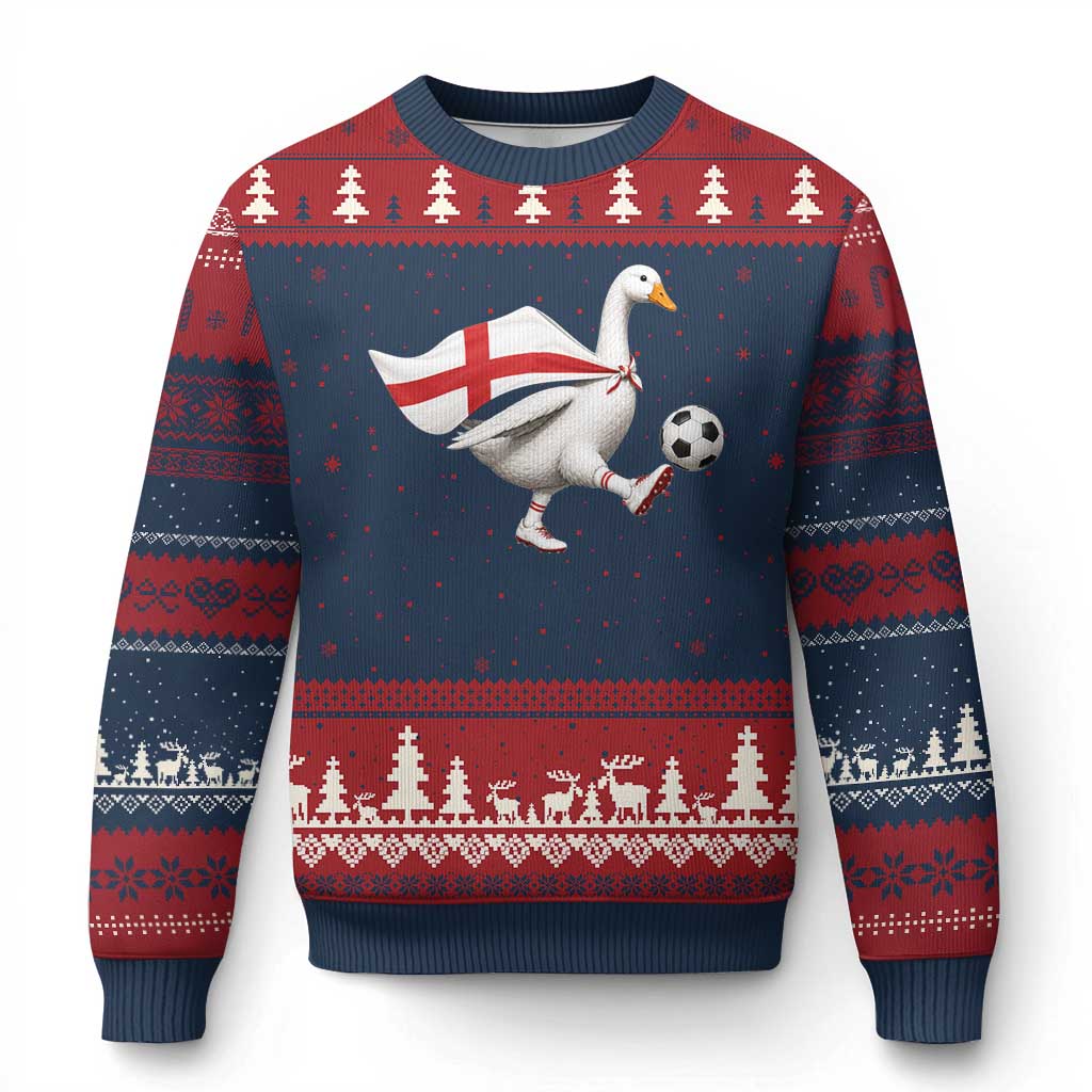 England Soccer Goose Ugly Christmas Sweater Patriotic Football Fan Graphic England Flag TS10 Navy Red Print Your Wear