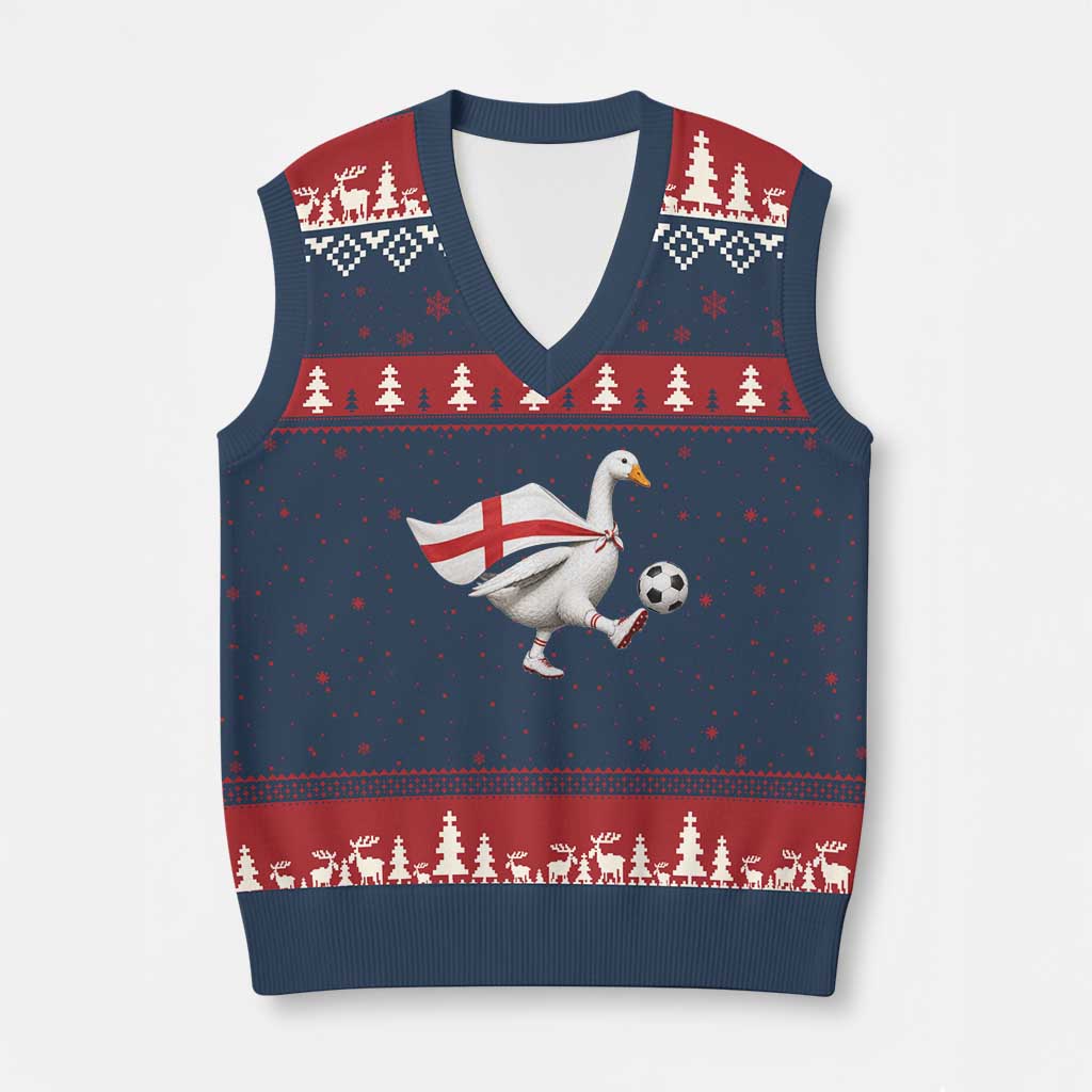 England Soccer Goose V-Neck Knit Sweater Vest Patriotic Football Fan Graphic England Flag TS10 Navy Red Print Your Wear