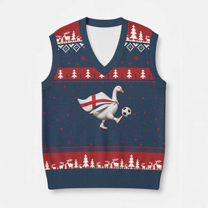 England Soccer Goose V-Neck Knit Sweater Vest Patriotic Football Fan Graphic England Flag TS10 Navy Red Print Your Wear