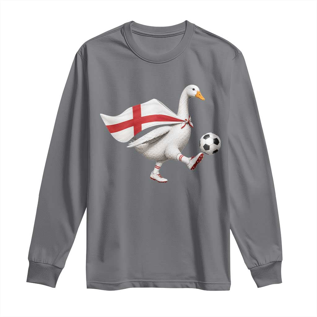 England Soccer Goose Long Sleeve Shirt Patriotic Football Fan Graphic England Flag TS10 Charcoal Print Your Wear