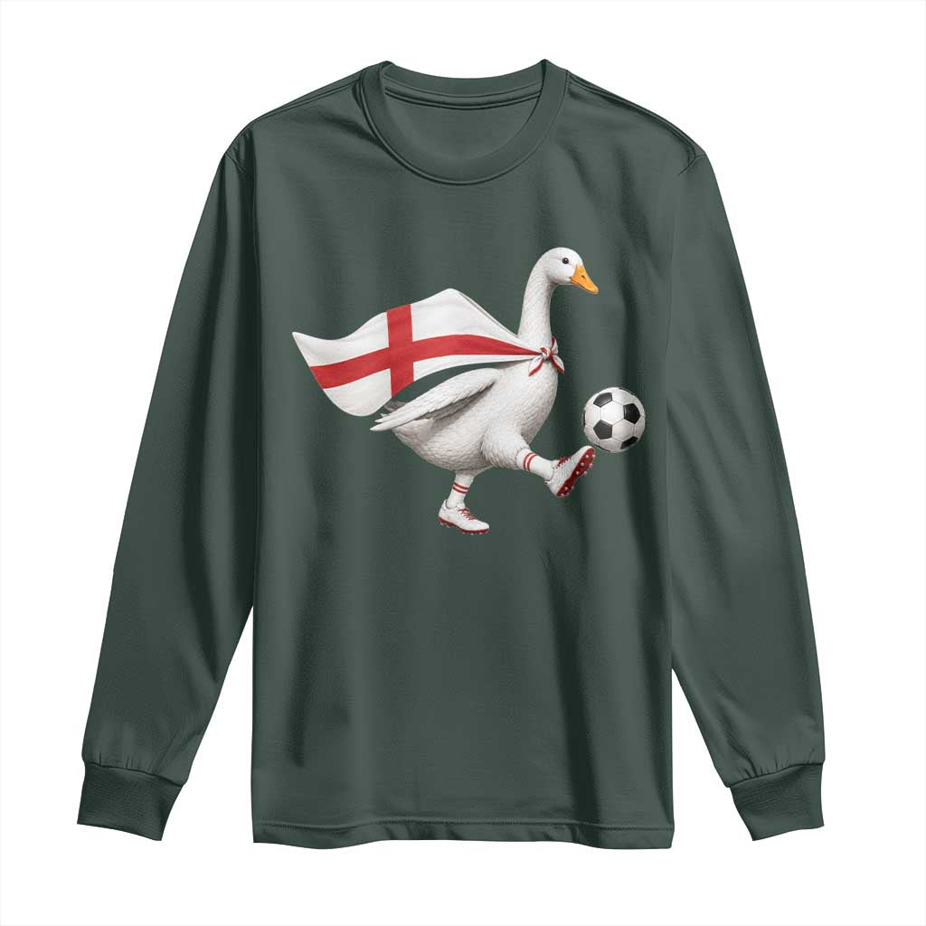 England Soccer Goose Long Sleeve Shirt Patriotic Football Fan Graphic England Flag TS10 Dark Forest Green Print Your Wear