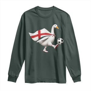 England Soccer Goose Long Sleeve Shirt Patriotic Football Fan Graphic England Flag TS10 Dark Forest Green Print Your Wear