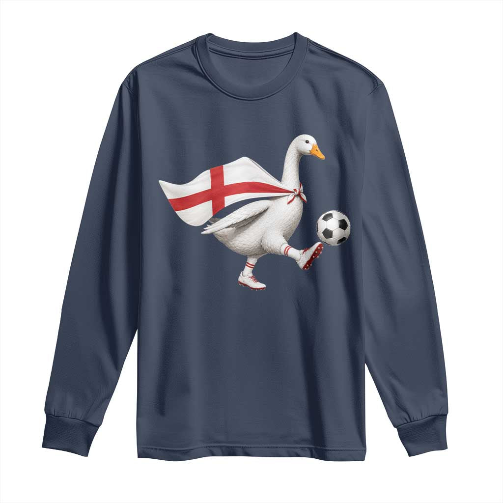 England Soccer Goose Long Sleeve Shirt Patriotic Football Fan Graphic England Flag TS10 Navy Print Your Wear