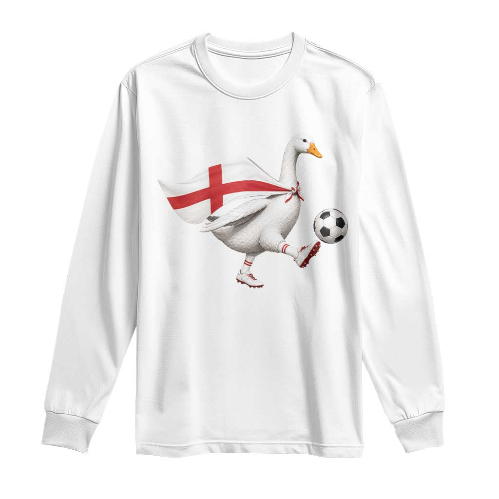 England Soccer Goose Long Sleeve Shirt Patriotic Football Fan Graphic England Flag TS10 White Print Your Wear