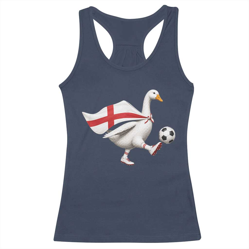 England Soccer Goose Racerback Tank Top Patriotic Football Fan Graphic England Flag TS10 Navy Print Your Wear