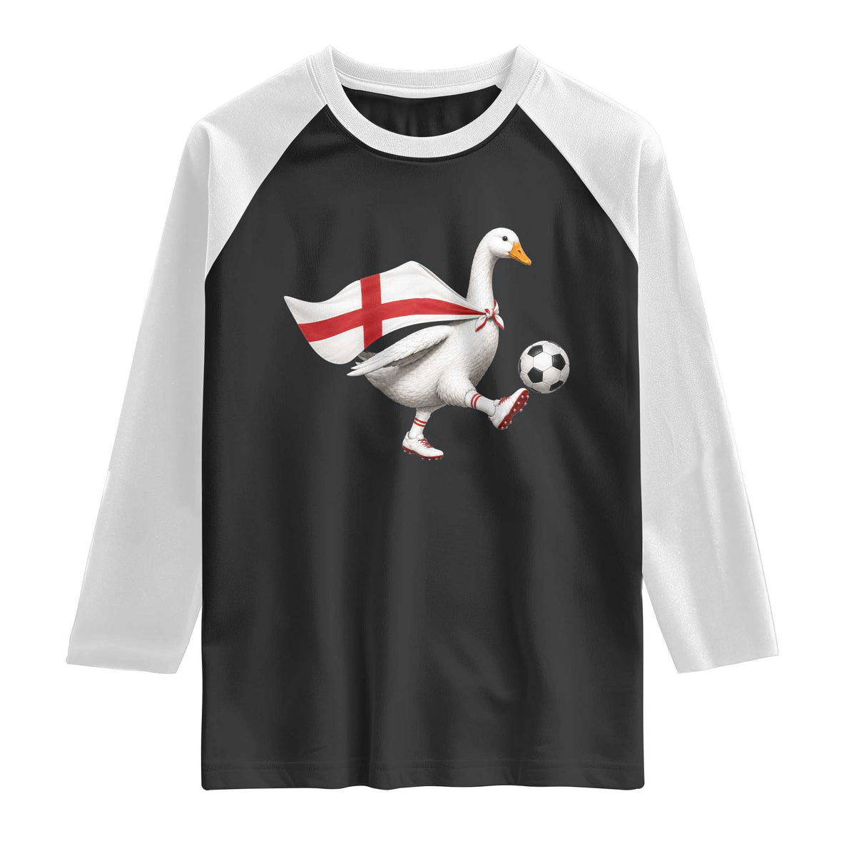 England Soccer Goose Raglan Shirt Patriotic Football Fan Graphic England Flag TS10 Black White Print Your Wear