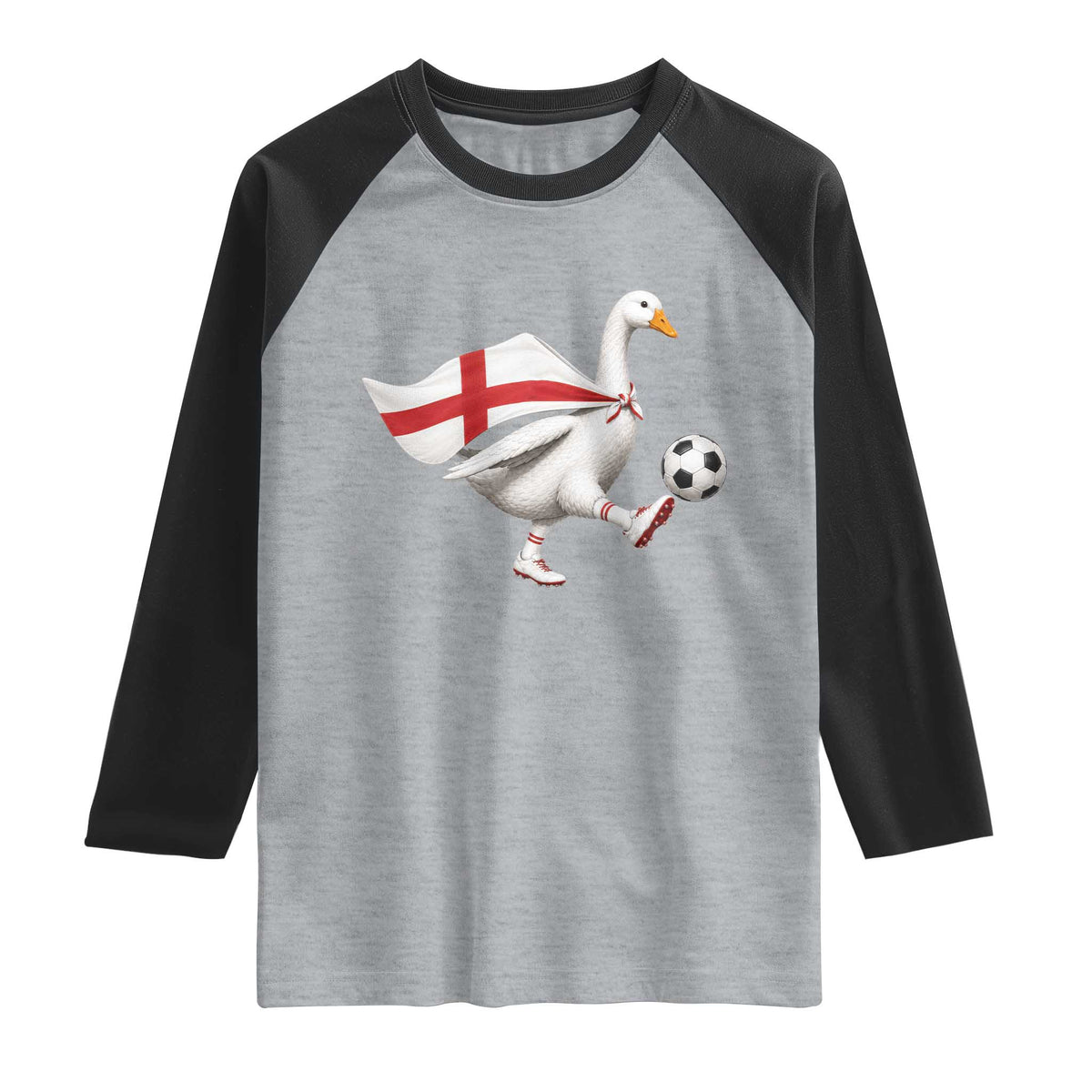 England Soccer Goose Raglan Shirt Patriotic Football Fan Graphic England Flag TS10 XS Heather Gray Black Print Your Wear