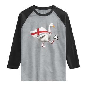England Soccer Goose Raglan Shirt Patriotic Football Fan Graphic England Flag TS10 XS Heather Gray Black Print Your Wear
