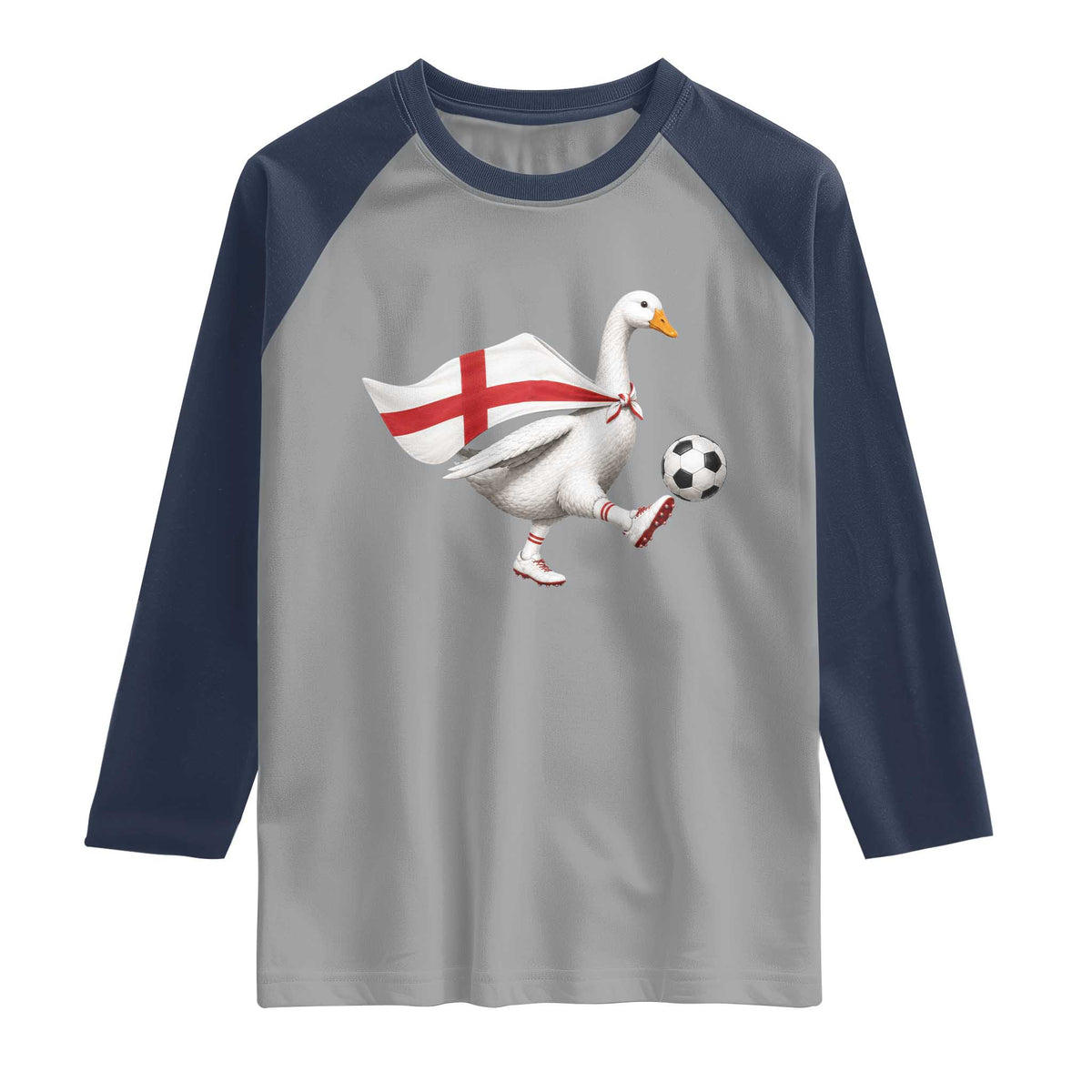 England Soccer Goose Raglan Shirt Patriotic Football Fan Graphic England Flag TS10 Sport Gray Navy Print Your Wear
