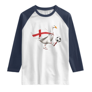 England Soccer Goose Raglan Shirt Patriotic Football Fan Graphic England Flag TS10 White Navy Print Your Wear