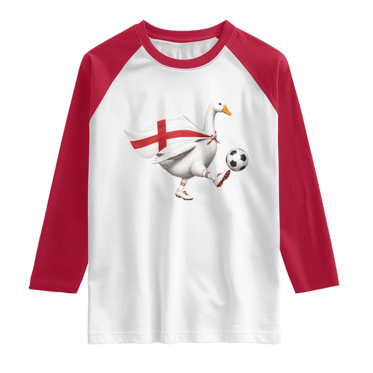 England Soccer Goose Raglan Shirt Patriotic Football Fan Graphic England Flag TS10 White Red Print Your Wear