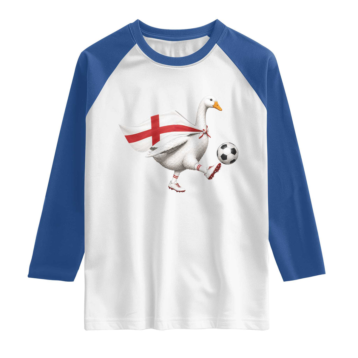 England Soccer Goose Raglan Shirt Patriotic Football Fan Graphic England Flag TS10 White Royal Print Your Wear