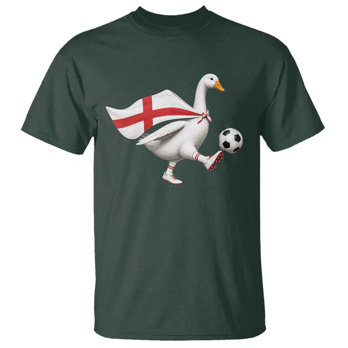England Soccer Goose T Shirt Patriotic Football Fan Graphic England Flag TS10 Dark Forest Green Print Your Wear