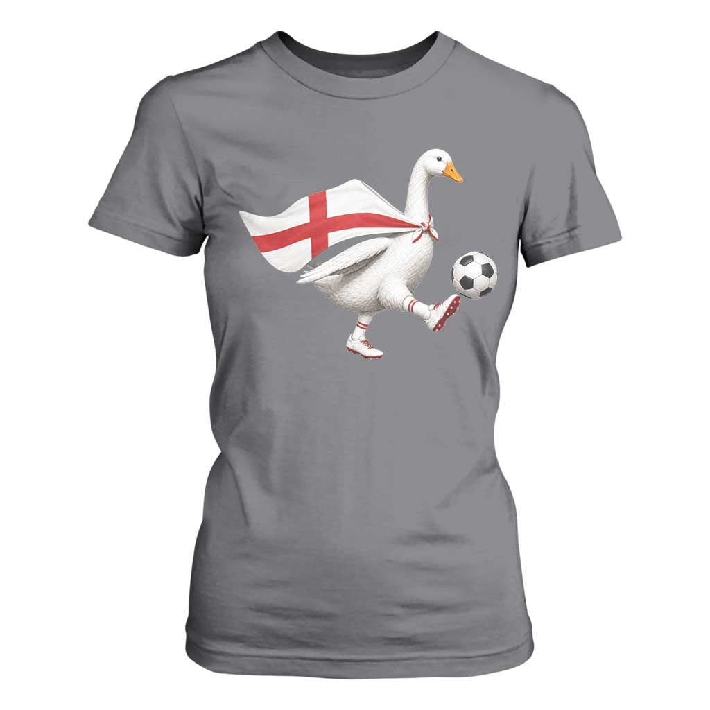 England Soccer Goose T Shirt For Women Patriotic Football Fan Graphic England Flag TS10 Charcoal Print Your Wear