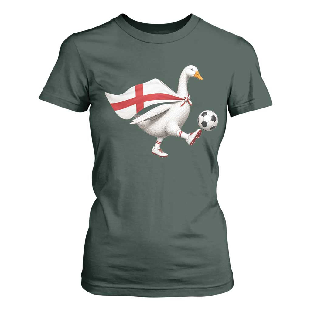 England Soccer Goose T Shirt For Women Patriotic Football Fan Graphic England Flag TS10 Dark Forest Green Print Your Wear