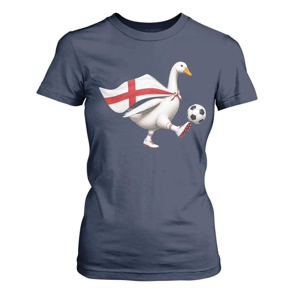 England Soccer Goose T Shirt For Women Patriotic Football Fan Graphic England Flag TS10 Navy Print Your Wear