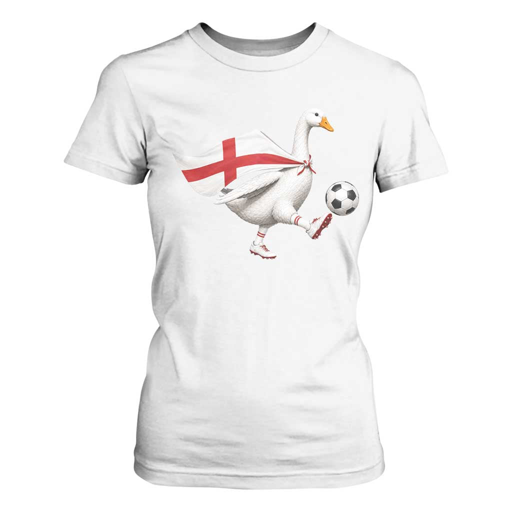 England Soccer Goose T Shirt For Women Patriotic Football Fan Graphic England Flag TS10 White Print Your Wear